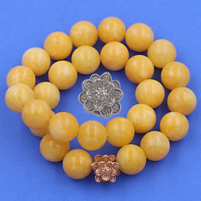 [Mệnh Kim, Thổ] Vòng Chuỗi Niệm Phật Đá Ngọc Tủy Vàng 14 Ly 27 Hạt Charm Hoa Sen Inox, Vòng Chuỗi Phật Giáo, Chuỗi Niệm Phật Hạt To - Phong Thủy 868