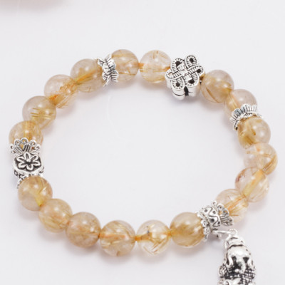 Vòng Thạch Anh Tóc Vàng Phối Charm Tỳ Hưu Treo (8mm) Ngọc Quý Gemstones