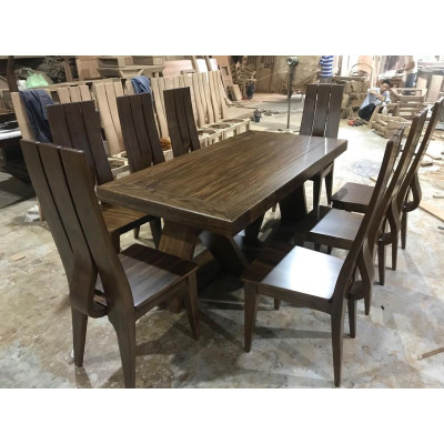 Bộ Bàn Ghế Ăn Bàn Chân Chéo Gỗ Tự Nhiên Cao Cấp (Gỗ Óc Chó, Gỗ Gõ Đỏ, Gỗ Mun)