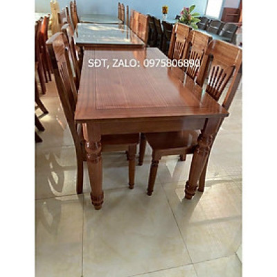 Bàn ghế ăn gỗ xoan đào cao cấp (bàn chân tròn 160cm+6 ghế)