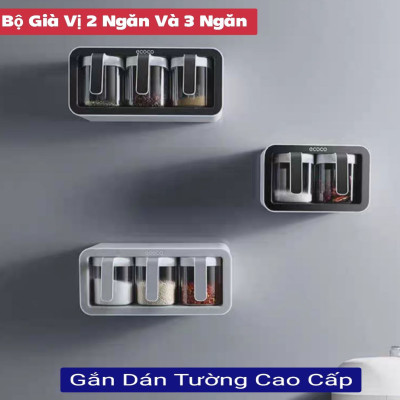 ✅ hàng cao cấp ✅  Bộ 3 ngăn và bộ 2 ngăn - hộp đựng gia vị thông minh có sẵn thìa từng ngăn bằng nhựa ABS gắn tường không cần khoan đục