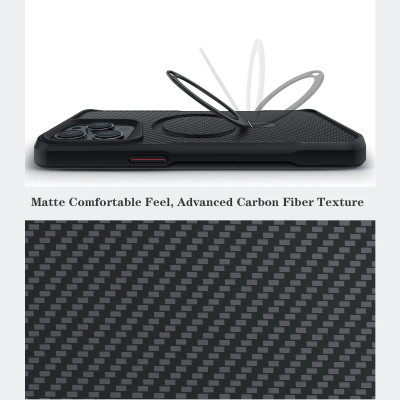 Ốp lưng cho iPhone 14 Pro Max, iPhone 13 Pro Max, iPhone 12 Pro Max  hiệu Likgus Fiber hỗ trợ sạc không dây, kèm kệ chống lưng, vân carbon chống trơn trượt, chống sốc cao cấp - Hàng chính hãng.