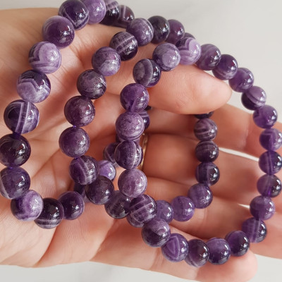 Vòng tay nữ đá thạch anh tím vân mới 8mm mệnh hỏa mệnh thổ rẻ đẹp Vòng đeo tốt sức khỏe, tim mạch, may mắn thuận lợi công việc cuộc sống ạ