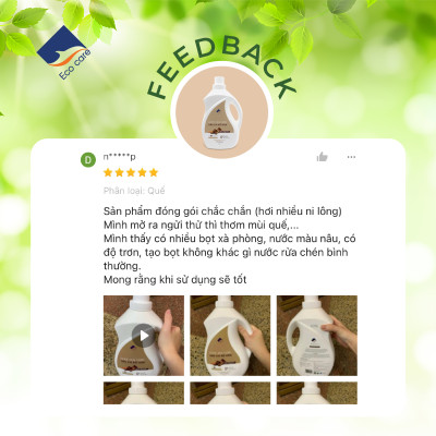 Nước rửa chén hữu cơ Bồ hòn Ecocare tinh dầu Quế 2000ml 