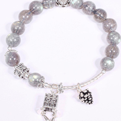 Vòng tay đá xà cừ mix quả thông bạc hạt đá 7.5mm mệnh thủy, kim - Ngọc Quý Gemstones