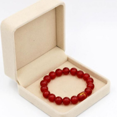 Vòng tay chuỗi hạt mã não đỏ 10 ly Thái tuế phù DTTH13 kèm hộp nhung (18cm)