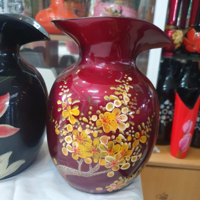 Bình hoa sơn mài cao cấp miệng kiểu loe, cắm hoa, trang trí, quà tặng ý nghĩa size 21.5x14x14 cm