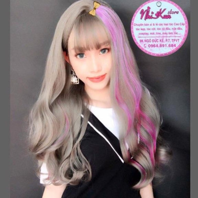 Tóc giả cao cấp moc line hồng phấn- tặng lứoi chùm tóc