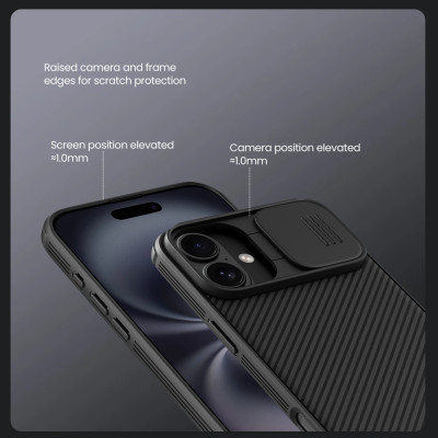 Ốp lưng dành cho iPhone 16 Pro Max, iPhone 16 Pro, iPhone 16 Plus, iPhone 16 hiệu NILLKIN Camshield trượt bảo vệ Camera chống sốc cao cấp - Hàng chính hãng.