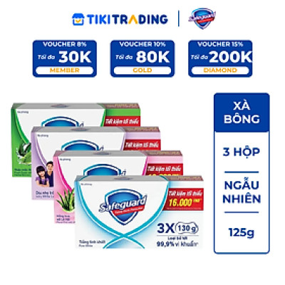 Combo 3 Xà Bông Cục SAFEGUARD Sạch 99,9% Vi Khuẩn & Dịu Nhẹ Cho Da 130g/125g