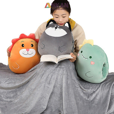 Bộ Chăn Gối Văn Phòng 3 Trong 1 Kiểu Chó Husky Mặt Cộc - Siêu Dễ Thương Dùng Để Giữ Ấm Tay Có Chăn Đắp Và Gối Kê Đầu Vô Cùng Tiện Lợi 