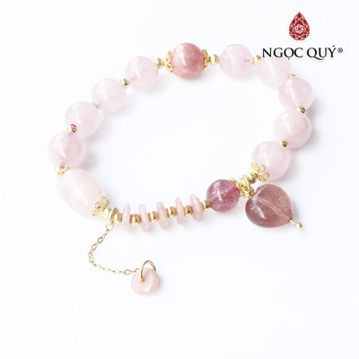 Vòng đá thạch anh hồng phối thạch anh dâu và đá đào hoa mệnh hỏa, thổ - Ngọc Quý Gemstones