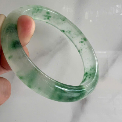 Vòng Tay Nữ Bản Hẹ Đá Mã Não DuLong Trắng Xanh Rong Biển Bông Trong Bóng Đẹp Ni Ni 57mm Cao 12mm Dầy 7mm Nữ 54kg - 58kg đeo tay xinh rẻ đẹp món quà tặng ý nghĩa ạ 