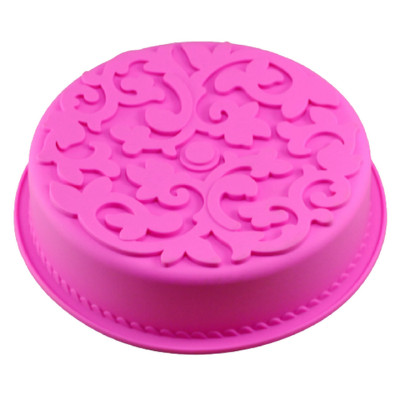 Khuôn silicon làm đế bánh, rau câu hình tròn hoa văn kiểu - Loại 28 cm – Mã số 1141