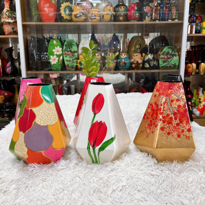 Bình hoa lục giác sơn mài hút tài lộc Thanh Bình Lê cắm hoa, trang trí , quà tặng ý nghĩa