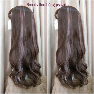 Tóc giả cao cấp xám light hồng, tóc chịu nhiệt- tặng lưới chùm