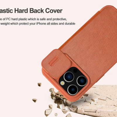 Bao da dành cho iPhone 15 Pro Max, 15 Pro hàng chính hãng Nillkin QIN có nắp trượt bảo vệ camera - Hàng nhập khẩu