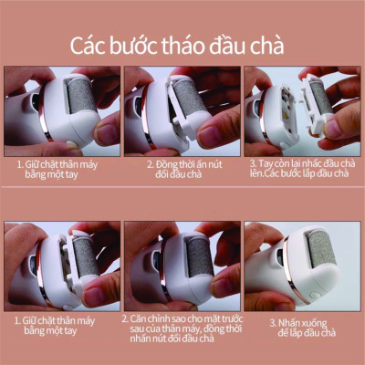 Máy chà gót chân tẩy tế bào chết 3 đầu mài 2 chế độ cao cấp, máy mài gót chân đa năng - tặng kèm bộ phụ kiện 10 món