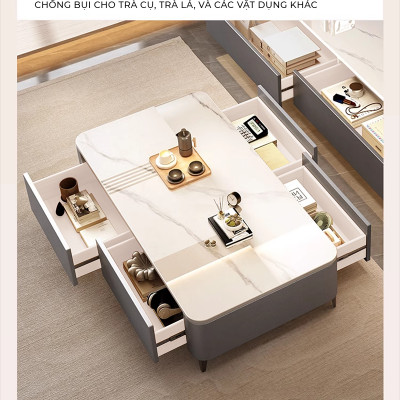 Bàn trà sofa phòng khách họa tiết vân đá bọc da cao cấp phong cách sang trọng - GP379