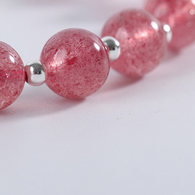 Vòng đôi đá thạch anh dâu phối charm lá bạc mệnh hỏa, thổ - Ngọc Quý Gemstones