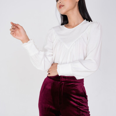 De Leah - Áo Suông Nhún Li Ngực - Trắng