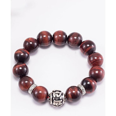 Vòng tay đá thạch anh mắt hổ phối charm lục tự bạc (14mm) Ngọc Quý Gemstones