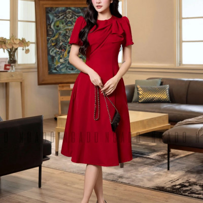 Đầm đỏ xoắn vai NGADO , đầm dự tiệc , đầm công sở