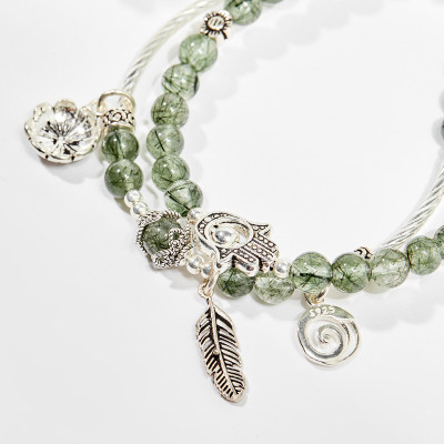 Vòng tay phong thủy nữ đá thạch anh tóc xanh 6mm mệnh hỏa , mộc - Ngọc Quý Gemstones