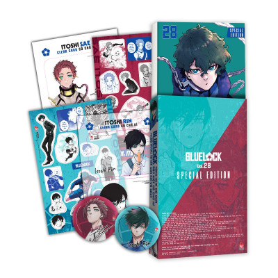 Sách - BlueLock - Tập 28 - Bản Đặc Biệt - Tặng Kèm Hộp Quà 6 Món Với Chữ Kí Nhân Vật (Set Huy Hiệu + Set Sticker + Set Clear Card)