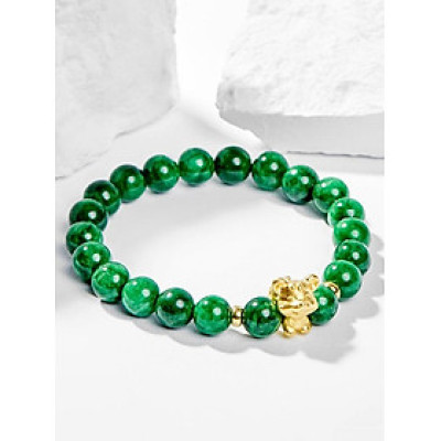 Vòng Tay Phong Thủy Nữ Đá Cẩm Thạch Sơn Thủy Phối Charm Tuổi Tý Bạc Mạ Vàng 24K (8mm) Mệnh Mộc, Hỏa Ngọc Quý Gemstones