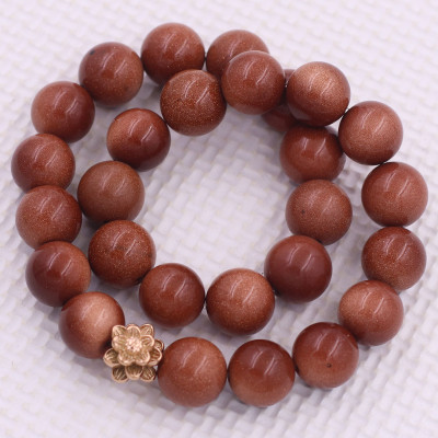 [Mệnh Kim, Thổ] Vòng Chuỗi Niệm Phật Đá Kim Sa Nâu 14 Ly 27 Hạt Charm Hoa Sen Inox, Vòng Chuỗi Phật Giáo, Chuỗi Niệm Phật Hạt To - Phong Thủy 868