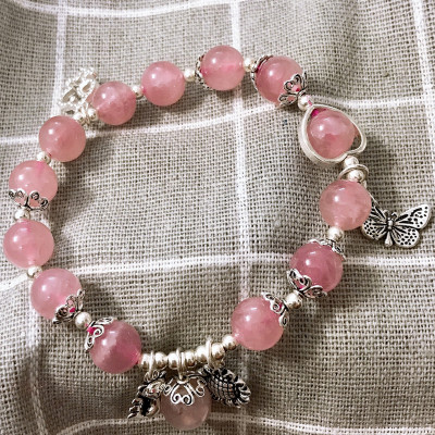 Vòng đá thạch anh hồng brazli phối charm bạc mệnh hỏa, thổ - Ngọc Quý Gemstones