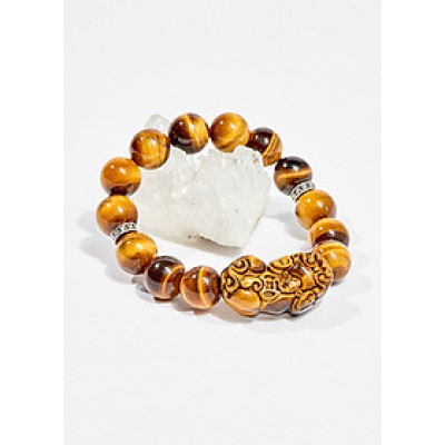Vòng tay phong thủy nam đá mắt hổ vàng nâu charm tỳ hưu 14mm mệnh thổ , kim - Ngọc Quý Gemstones