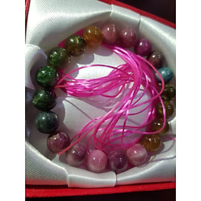 Vòng tay Nữ tourmaline dâu tây tự nhiên đa sắc màu tươi đẹp thiệt sang size hạt 9,5mm vòng này hợp Nữ tất cả các mệnh đeo nhe ạ