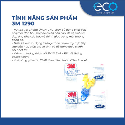 Nút bịt tai 3M 340 4004 có dây giảm ồn 25 dB
