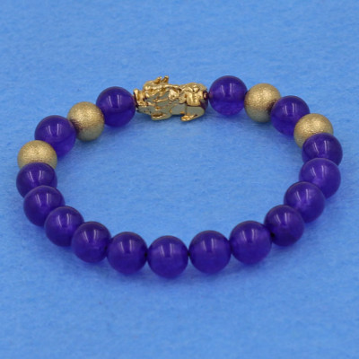 Vòng tay thạch anh tím 8 ly - cẩn Tỳ Hưu inox vàng VTAITHVB8 - hợp mệnh Hỏa, mệnh Thổ