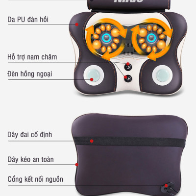 Máy (Gối) Massage Đấm Bóp Cổ Vai Gáy Nikio NK-136DC - Xoa Bóp Con Lăn Kết Hợp Hồng Ngoại, Hỗ Trợ Mát Xa Lưng, Đùi, Tay, Giảm Đau Nhức Toàn Thân - Pin Sạc Không Dây Tiện Lợi