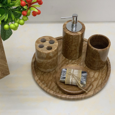 Bộ phụ kiện phòng tắm bằng đá tự nhiên màu vàng vân gỗ