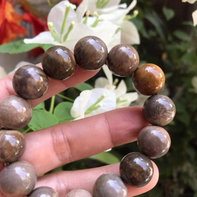 Vòng Gỗ Hóa Thạch Màu Vân Tự Nhiên Bóng Đẹp  Nam Đeo 14mm Màu Nâu Sáng Bóng Vàng Nhẹ  Nam đeo vào tay đẹp sang tốt rẻ nữa ạ