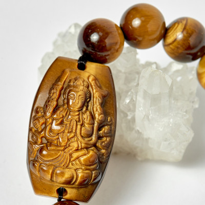 Vòng phật bản mệnh tuổi tý thiên thủ thiên nhãn bồ tát thạch anh mắt hổ  hạt 12mm mệnh thổ, kim - Ngọc Quý Gemstones