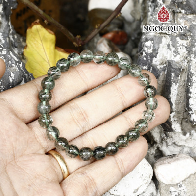 Vòng thạch anh tóc xanh tròn trơn nhạt mệnh hỏa, mộc - Ngọc Quý Gemstones