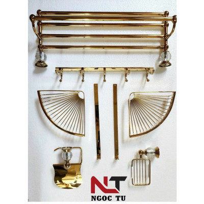 Phụ kiện phòng tắm 5 món inox mạ vàng cao cấp GPK14PKV (Cao cấp, sang trọng, quý phái, bền bỉ với thời gian)