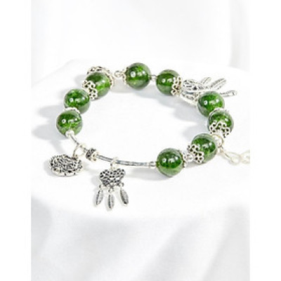 Vòng diopside phối charm trái tim bạc Ngọc Quý Gemstones