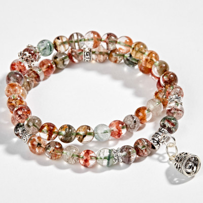 Vòng 2 line thạch anh ưu linh đa sắc phối charm chuông bạc Ngọc Quý Gemstones