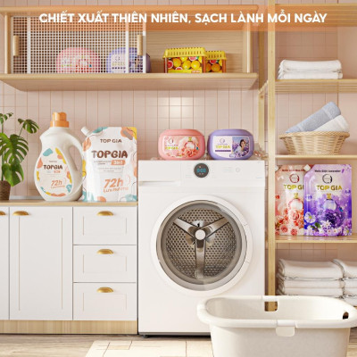 Viên giặt xả quần áo thơm lâu TopGia 3in1, hương hoa hồng và lavender, giặt sạch, tiết kiệm