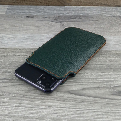 Bao Da Túi Rút dành cho Samsung Galaxy s10 plus Da Bò Hạt Màu Xanh Rêu