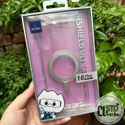 Ốp lưng cho iPhone 16 Pro Max - 16 Pro - 16 Plus - 16 hiệu WI WU MCC-201 nhựa cứng trong viền dẻo + vòng nam châm kiêm giá đỡ - Hàng chính hãng