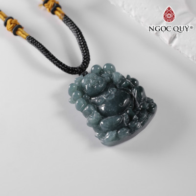 Mặt dây chuyền đá phật di lặc cẩm thạch lam ngọc type A 39x29mm mệnh hỏa mộc - Ngọc Quý Gemstones
