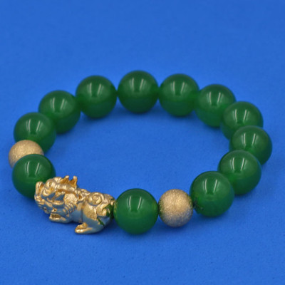 Chuỗi đeo tay Thạch Anh Xanh Lá 12 ly - cẩn Tỳ Hưu Phong Thủy inox vàng VTAXLTHHBV12 - hợp mệnh Hỏa, mệnh Mộc