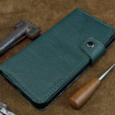 Bao da handmade cho điện thoại 16 pro max dạng ví quai cài - hàng chính hãng